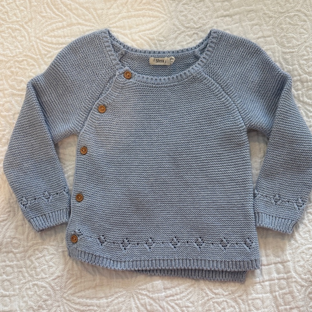 SFERRA Light Blue Knit Sweater with Button Accents